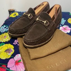 Vintage 90s Gucci Horsebit Lug Sole Loafers Women's Brown Suede w/ Dust Bag Sz 6